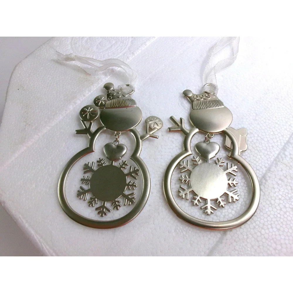 Ganz Metal Snowman Ornaments Set of 2 Let It Snow Oh What Fun Silver Snowflake‎